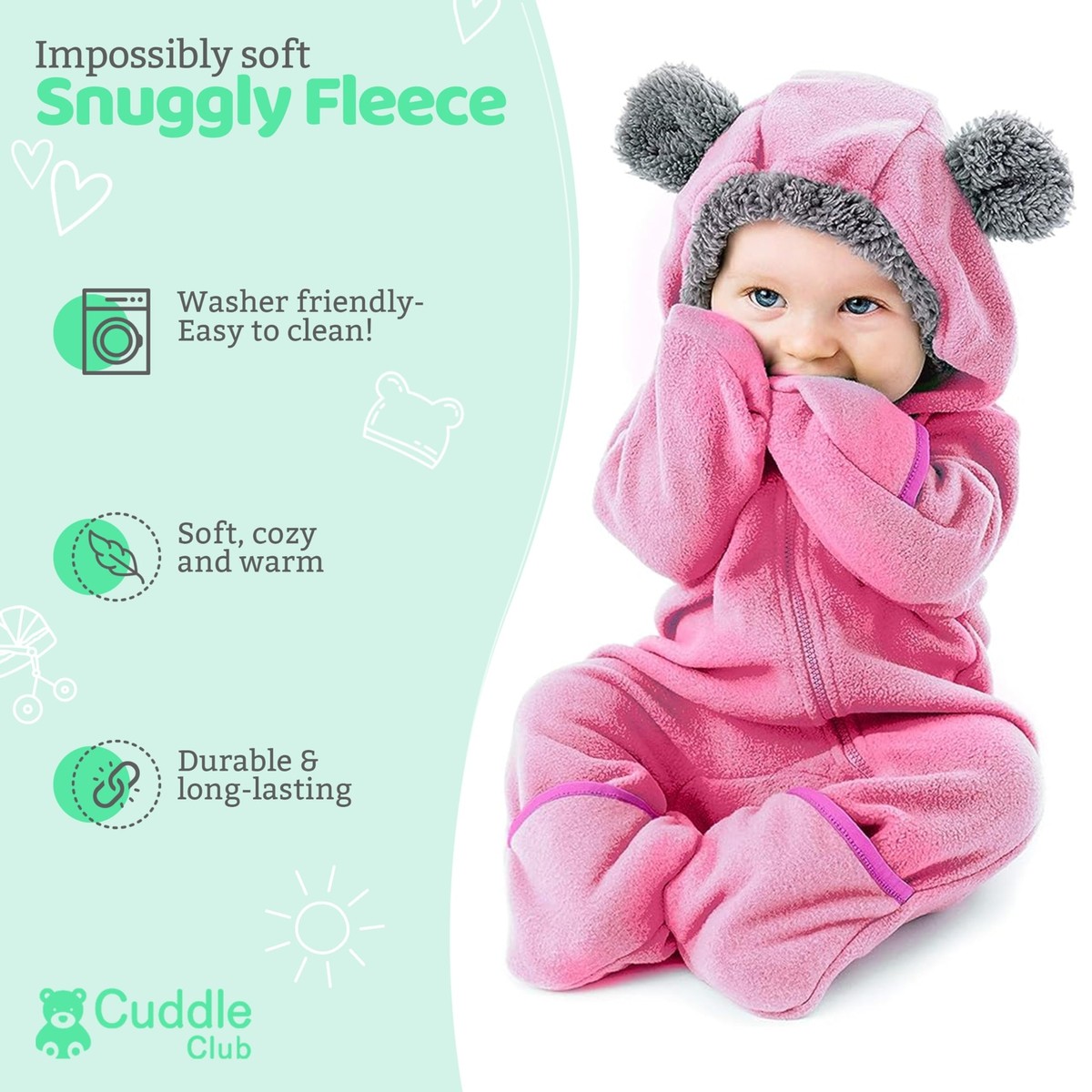 Fleece Baby Bunting Bodysuit – Infant One Piece Kids Hooded Romper
