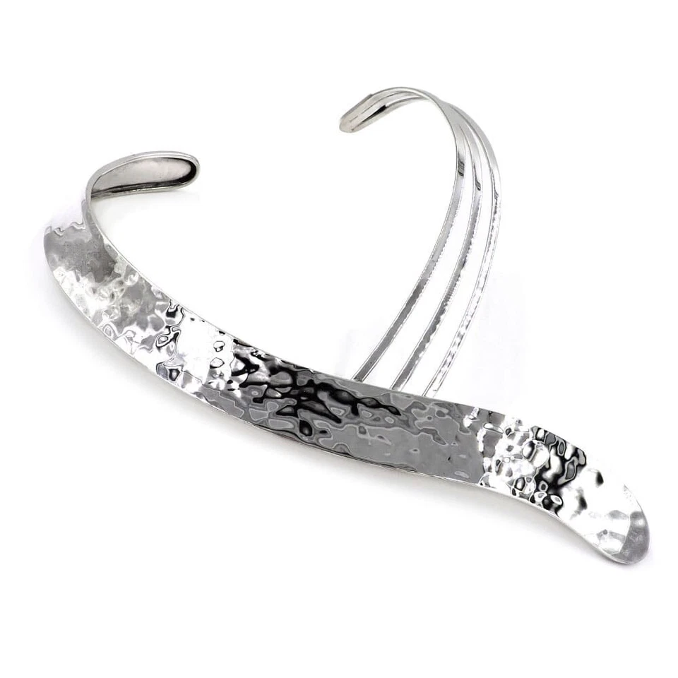 Cellerini - Collana Rigida in Argento Sterling 925 Martellato con 3 Linee - Immagine 2 di 4