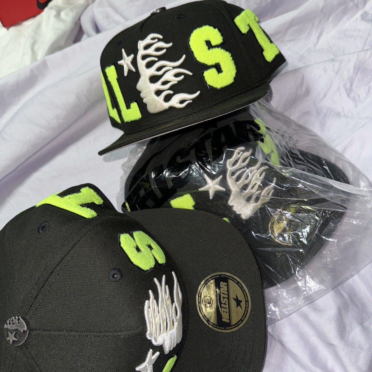 BRAND NEW HELLSTAR BASEBALL HAT FITTED BLACK/WHITE /GREEN 7 BRAND NEW HELLSTAR BASEBALL HAT FITTED BLACK/WHITE /GREEN 7