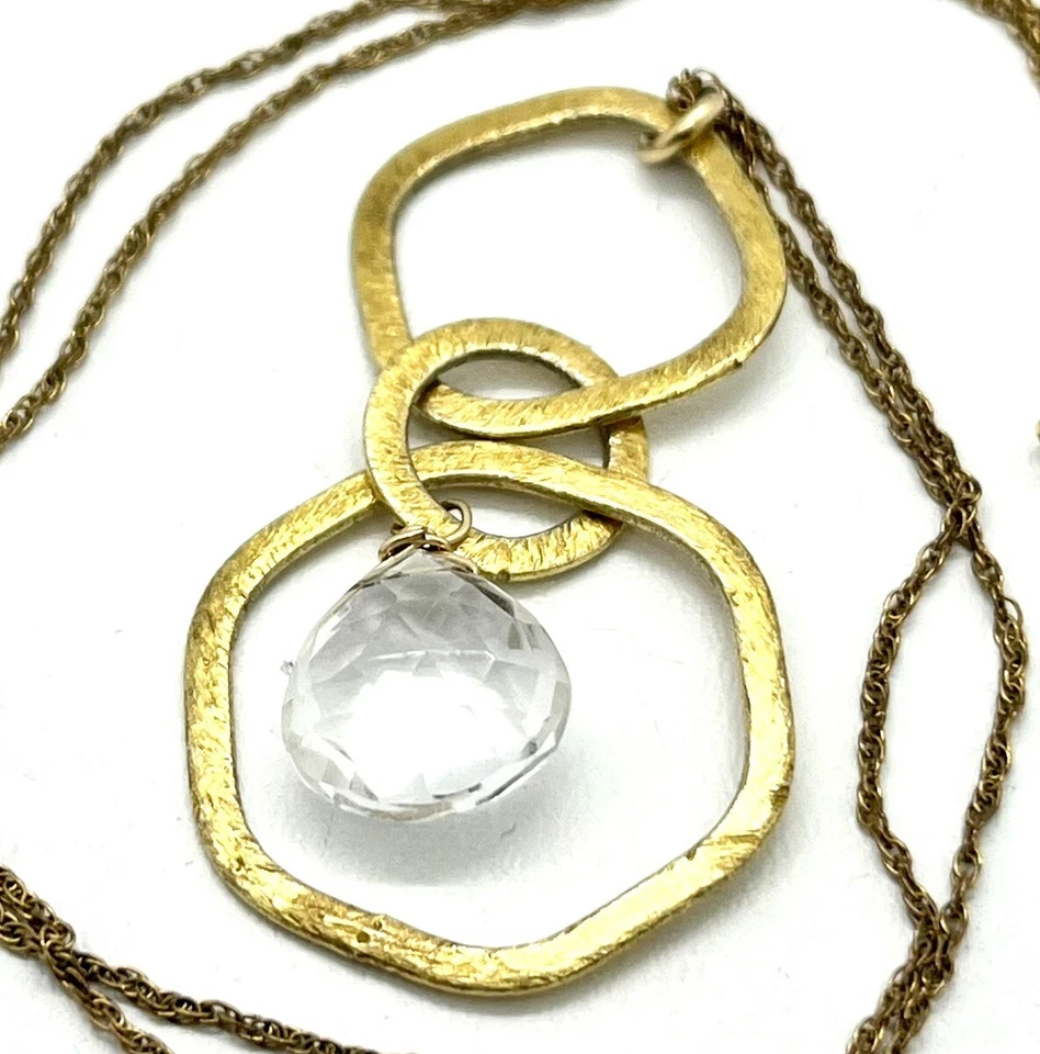 "Colgante artesanal martillado triple disco cristal briolette gota 1/20 14 kgf 16"" cadena" Foto 3 de 4