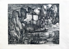 LINO BIANCHI BARRIVIERA 42x58 incisione su carta " Le case di Belsito " 1959