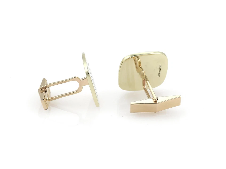 Gemelos Tiffany & Co. Vintage oro amarillo 14k esmalte azul cojín botón Foto 2 de 4