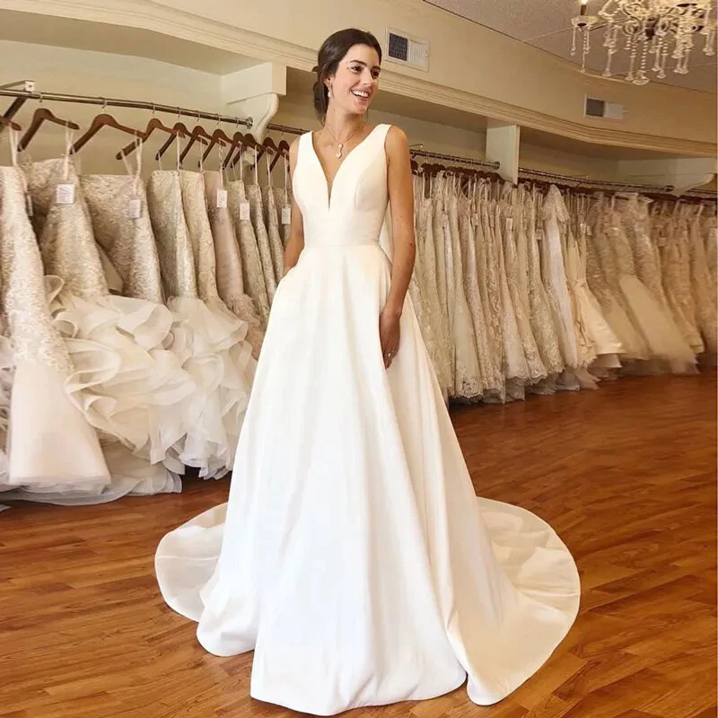 Satin A-Line Wedding Dresses for sale | eBay
