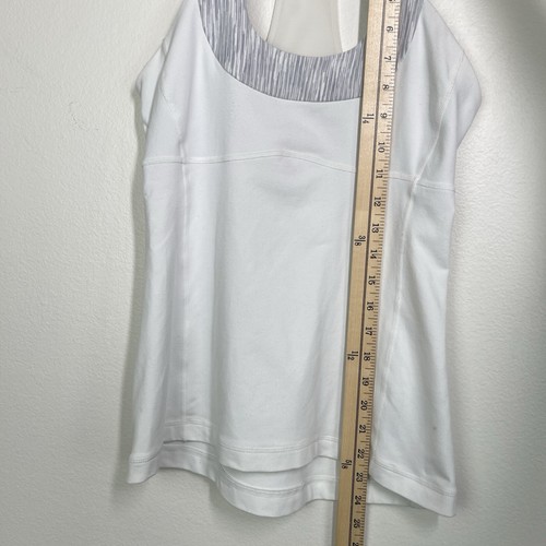 Lululemon Tank Donna 6 Bianco Grigio Cinturino Largo Scoop Razorback Classico Top Y2K - Foto 10 di 13