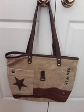 Myra STAR Canvas Tote Bag, Sel de Mer Purse, Large
