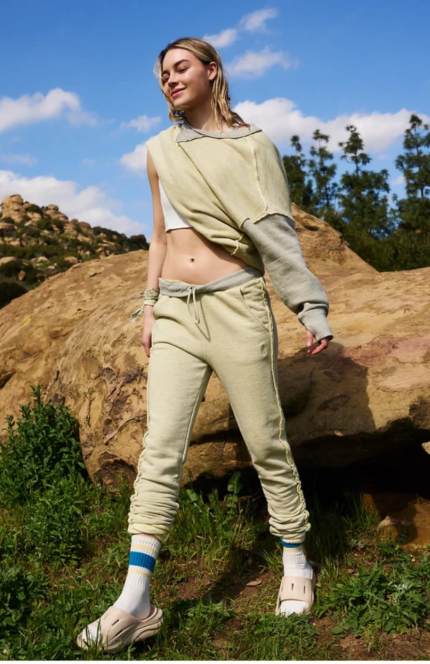 NUEVO XS Free People Movimiento Start Up Pantalones Tobillos Acanalados Sudaderas Gris Jaspeado Foto 4 de 4