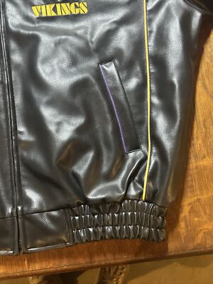 Minnesota Vikings NFL Branded Full Zip Faux Leather Jacket Mens