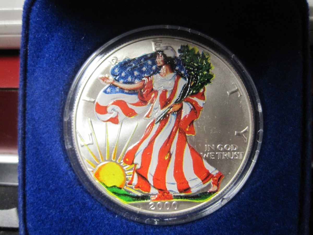 2000 COLORIZED AMERICAN SILVER EAGLE ~ FIRST SILVER DOLLAR OF THE