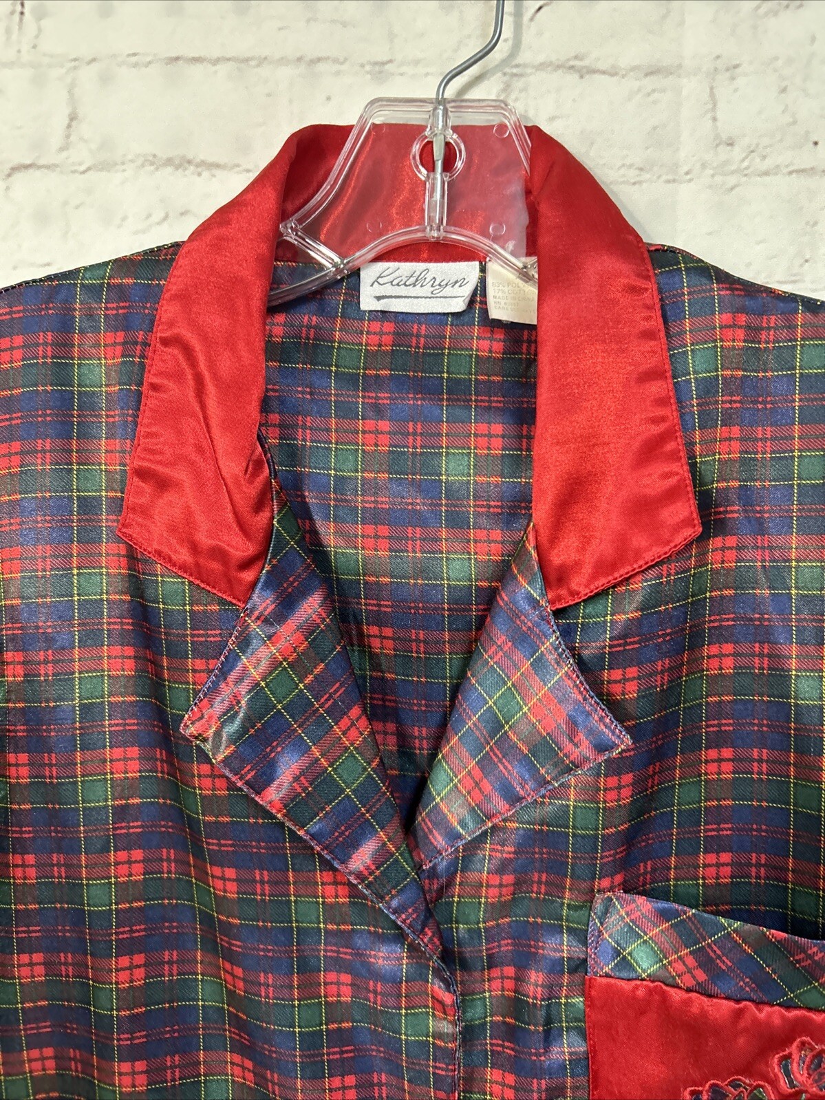 Kathryn Pajama Set Red Plaid Women Size Medium Vintage Christmas Silky Vintage