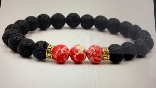 Stylish Lava Rock Chakra Beads Elastic Natural Stone Agate Bracelet 2 Pack - Picture 1 of 1