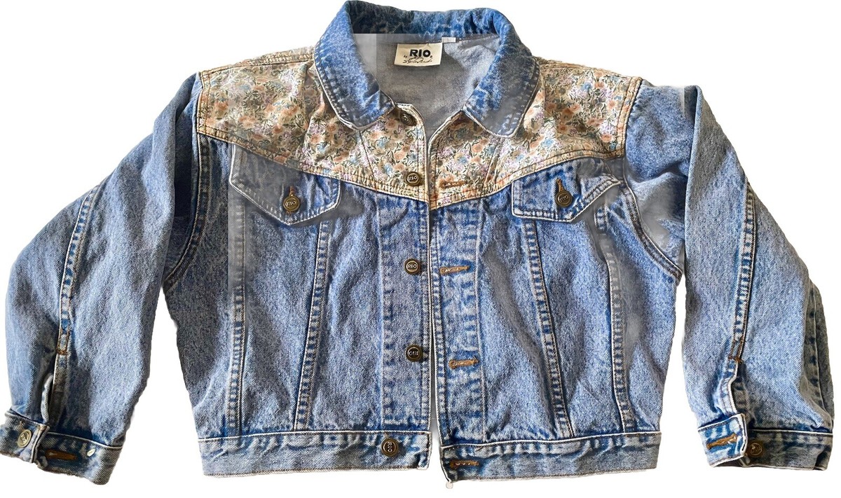 ジャケット・アウター 80s vintage flower denim jeans jacket Vintage 80s Denim Jacket RIO Womens L Western Cropped Floral