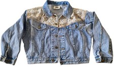 Vintage 80s Rio Womens L Western Denim Cropped Floral Trucker Jacket Go West