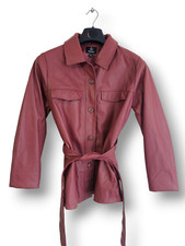 Threadbare Brook Faux Leather Belted Burgundy Jacket Uk 12 Retail £41.99