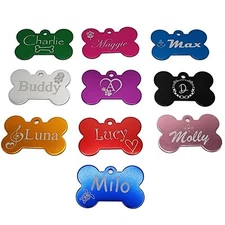 Deep Engraved Bone Pet ID Tag – Medium, Custom, 2-Sided, Light Aluminum