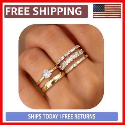Stackable Rings for Women Non Tarnish 14K Gold Plated Dainty Cubic Zirconia Ring