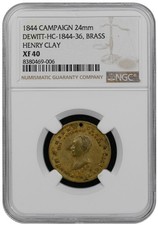 HENRY CLAY DEWITT HC-1844-36 BRASS POLITICAL CAMPAIGN MEDAL NGC XF 40
