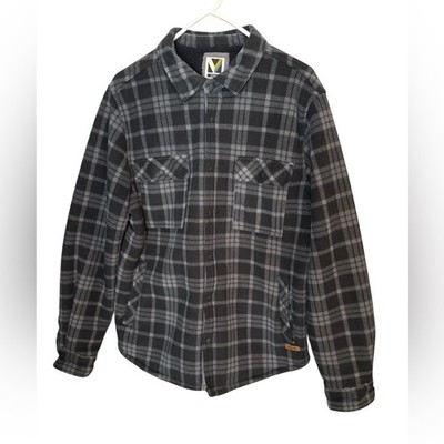 Voyager Fleece Lined Plaid Jacket Shacket Men s Medium Black Gray Snap Front NWT