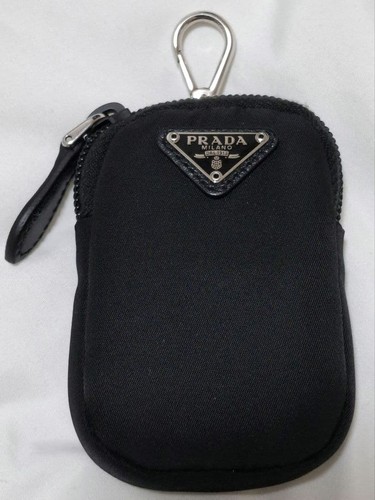 Prada Tessuto Nylon Mini Pouch Black Compact Card Holder Keychain