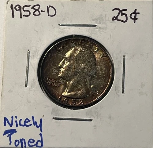 1958-D Denver Washington Quarter 25c US Silver Coin Gem BU UNC, Nicely Toned