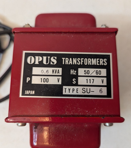 Opus Step Up Transformer 100vac -117vac AC Japan SU-6