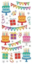 Paper House Holographic Foil Decorative Stickers-Birthday Cakes - 6 Pack