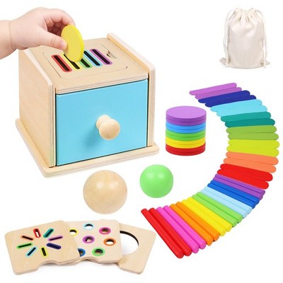 Montessori Toys for 1 2 3 Year Old, 4-in-1 Wooden Montessori Coin Box, Object...