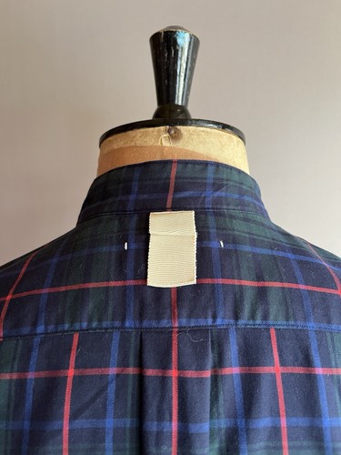 Cantate Japan Shirt Mens Size 38 Navy Henley Plaid Check Tartan 100% Cotton - Picture 9 of 14