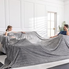 Oversized King Fleece Blanket 120x120 inches, Soft Cozy 120"x120" Grey Bedding