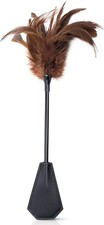 Feather Tickler Teasers Stick Faux Feather Faux Leather 15" Brown Play Show