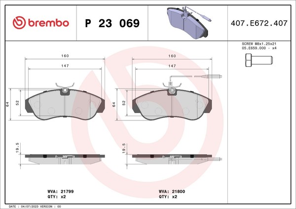 Brembo BremsbelÄGe Bremsbelagsatz Vorne FüR Fiat Ducato Peugeot Boxer CitroËN-image