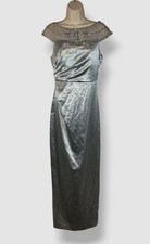 Adrianna Papell Women's Blue Embellished Satin Gown Dress Size 4