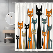 Cute Cat Pattern Shower Curtain - Colorful and Fun Design