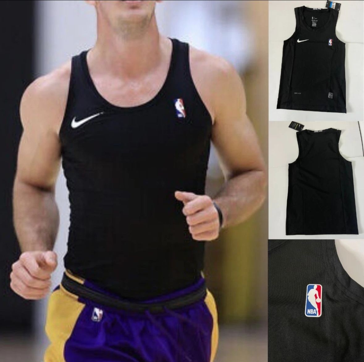 NIKE PRO NBA タンク トップ ブラック NIKE PRO NBA Team Issue Compression Tank BLACK and WHITE Shirt
