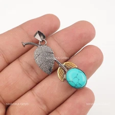 925 Silver Oval Natural Blue Turquoise Wife Art Deco December Pendant Jewelry