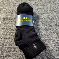 NWT 3-PAIRS POLO RALPH LAUREN MEN black QUARTER SOCKS SIZE 10-13 NOS Pony