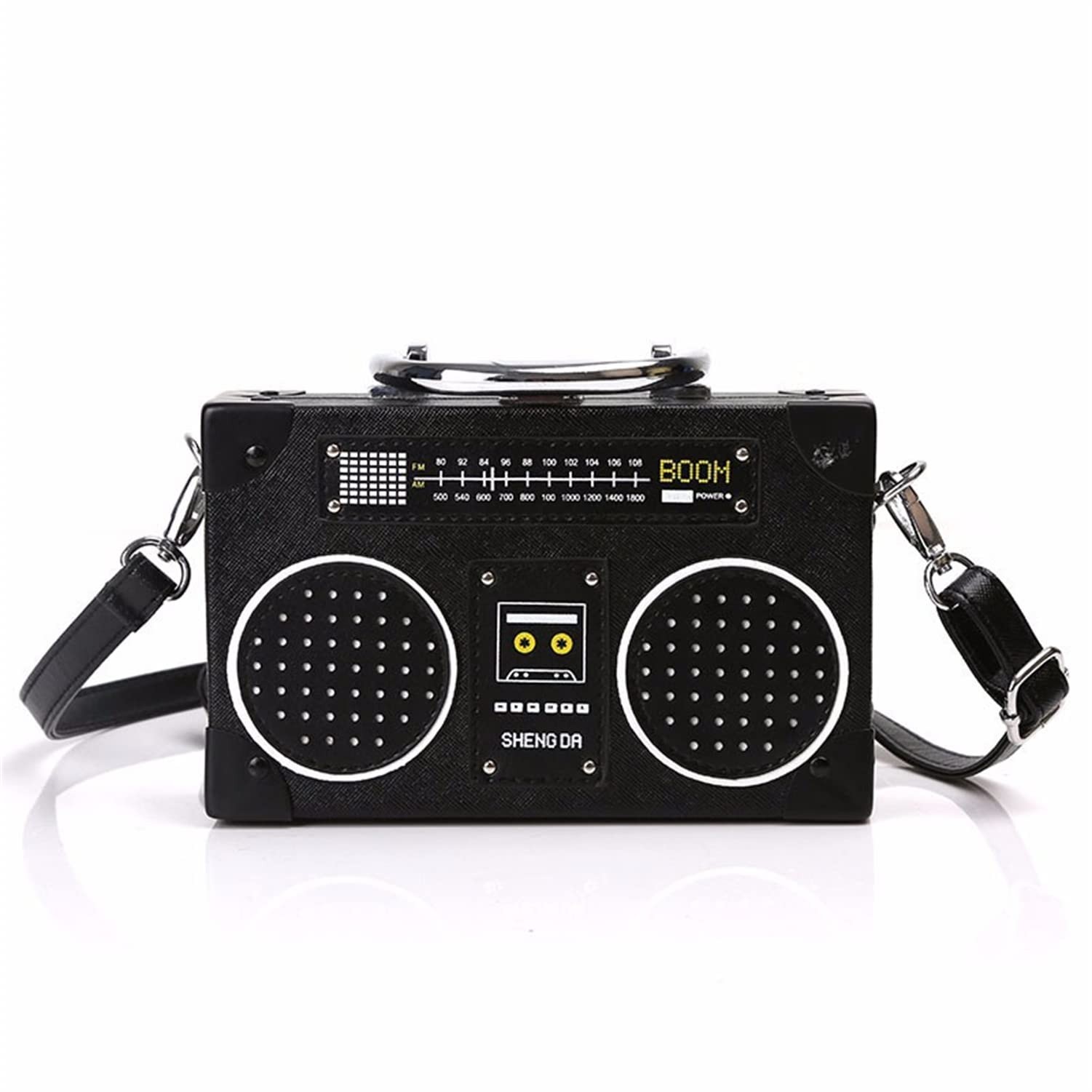 TAMMYFLYFLY Unique Vintage Radio Shaped Cross-Body Bag Women X-Large, Black