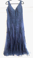 New Cachet Navy Long Mermaid Tulle embellished Dress 12 Formal Evening Gown