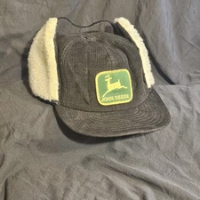 VTG-1980s John Deere Advertising Hat W/ Ear Flaps snapback trucker hat Black