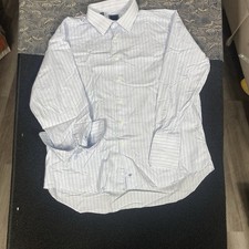 DAVID DONAHUE dress shirt 18.5 34/35 mens blue white cuffs business casual dad