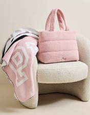 Victoria  s Secret Pink Fur Fuzzy Tote And Fleece Sherpa Blanket Set Grey Pink