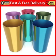Reusable Aluminum Cups 15 oz Set of 6, Metal Cups for Drinking, Colorful Metal T