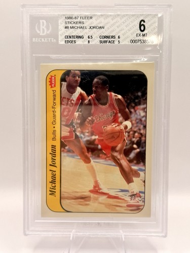MICHAEL JORDAN 1986 Fleer Sticker #8 BGS 6 EX-MT Chicago Bulls Rookie Era