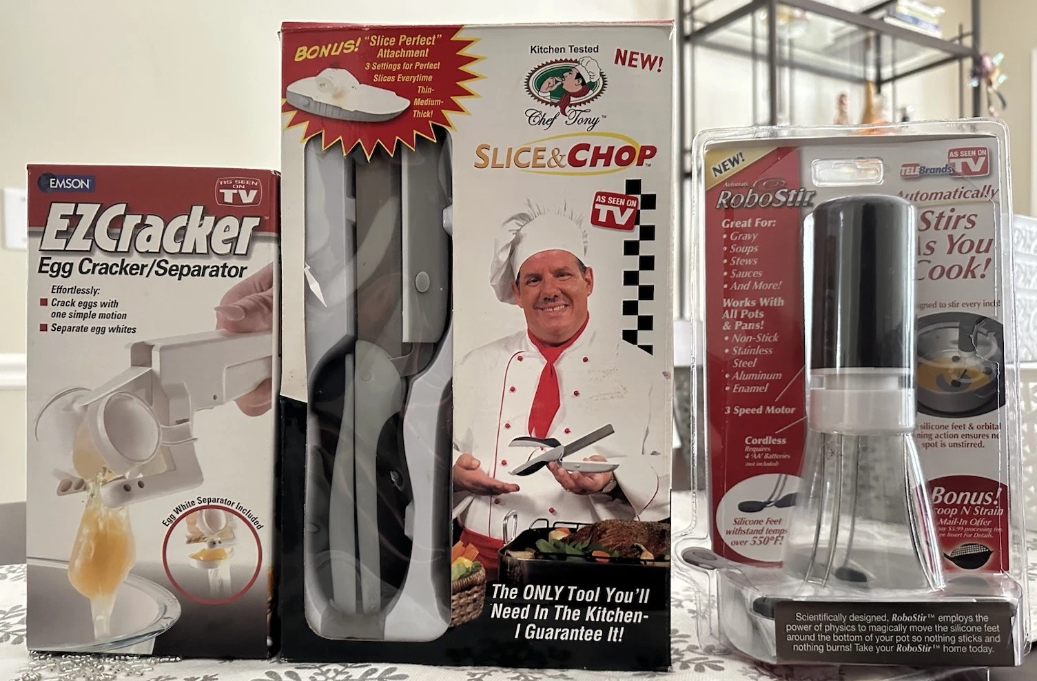 As Seen On TV Kitchen Gadget Tools RoboStir EZCracker Egg Tony's Slice & Chop
Opens in a new window