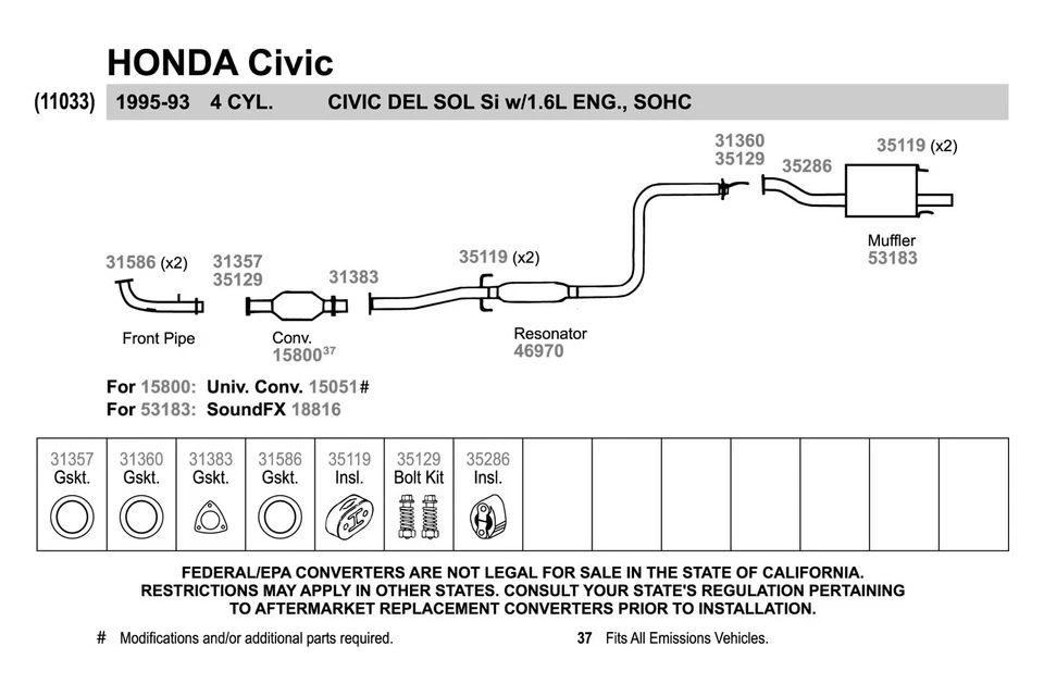 For Honda Civic del Sol 93-95 Exhaust Muffler SoundFX Steel Oval Direct-Fit Foto 4 de 4