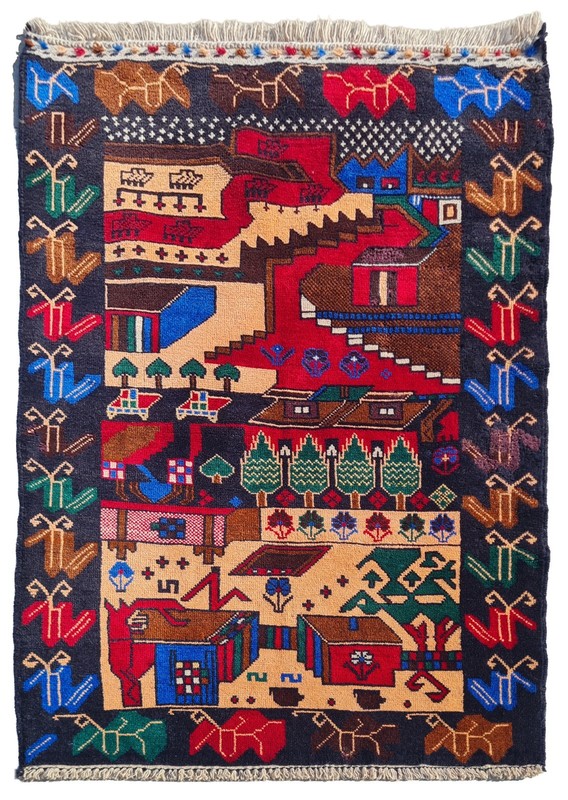 Rare Hand Knotted Afghan Adras Khan Balouch Wool Area Rug 4.10 x 2.11 Ft
