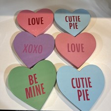6 Pcs Valentine's Day Decor Wooden Heart Table Decorations Sign Sweet Love Ti...
