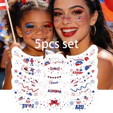 5pcs Set 4th Of July Fake Tattoo USA Patriotic Temporary Stickers Face Makeup
