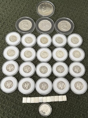 Raw Silver & Silver Coinage Lot! Ike, Franklin, Merc s, Rosie s, Valcambii, Etc!