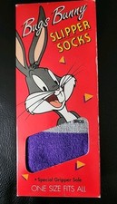 Vintage 1994 Purple Bugs Bunny Slipper Socks Gripper Sole - One Size New In Box