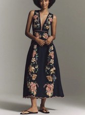 RESERVED for eil-7826 FARM RIO Maira LG Dk Blue Floral Linen Midi Dress NWT